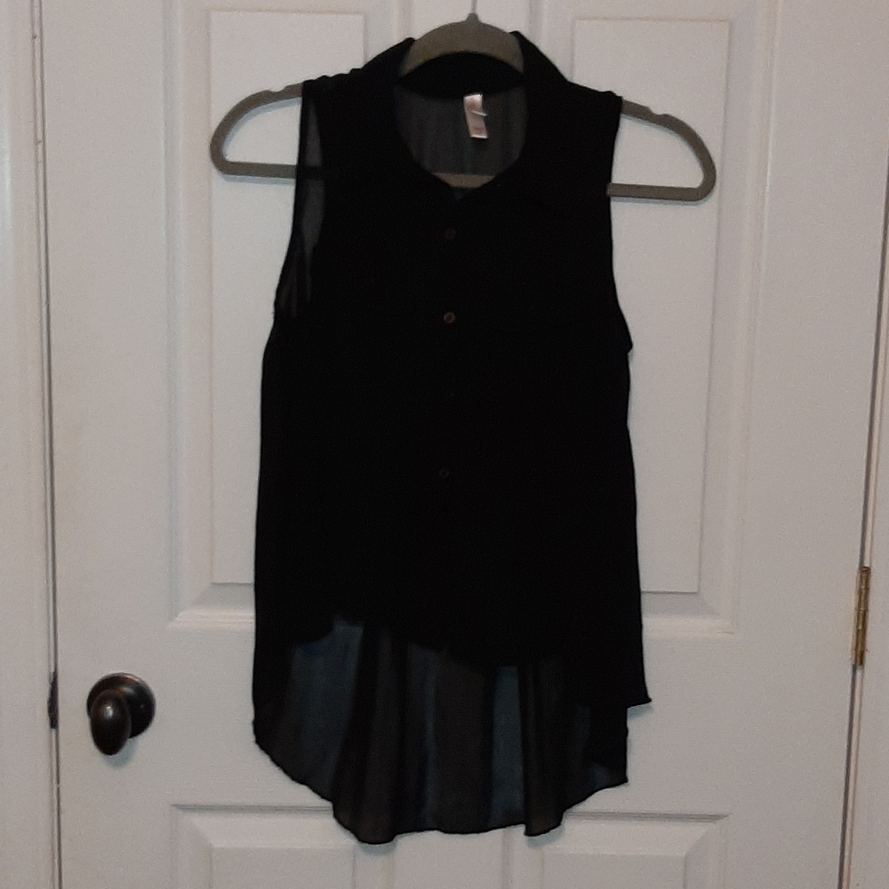 Collared sheer black top